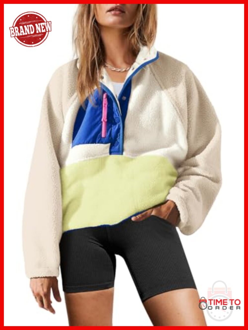Womens Sherpa Fleece Pullover Jacket Button Down Zip Pockets Sweatshirt